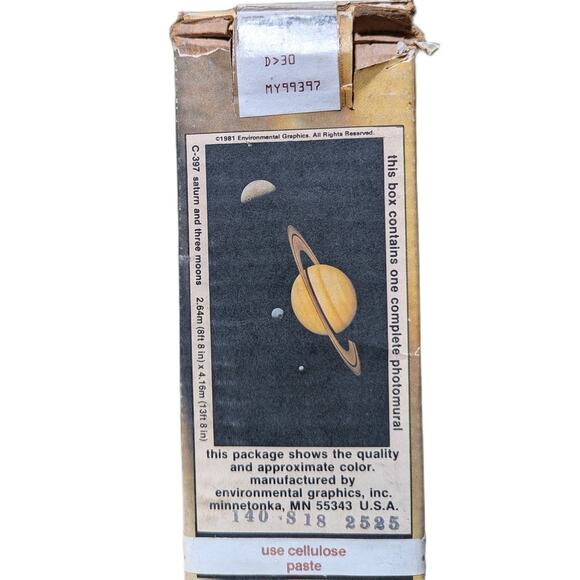 Vtg 1970s Environmental Graphics Photo Mural Saturn & 3 Moons Graphic Wallpaper - Picture 2 of 3